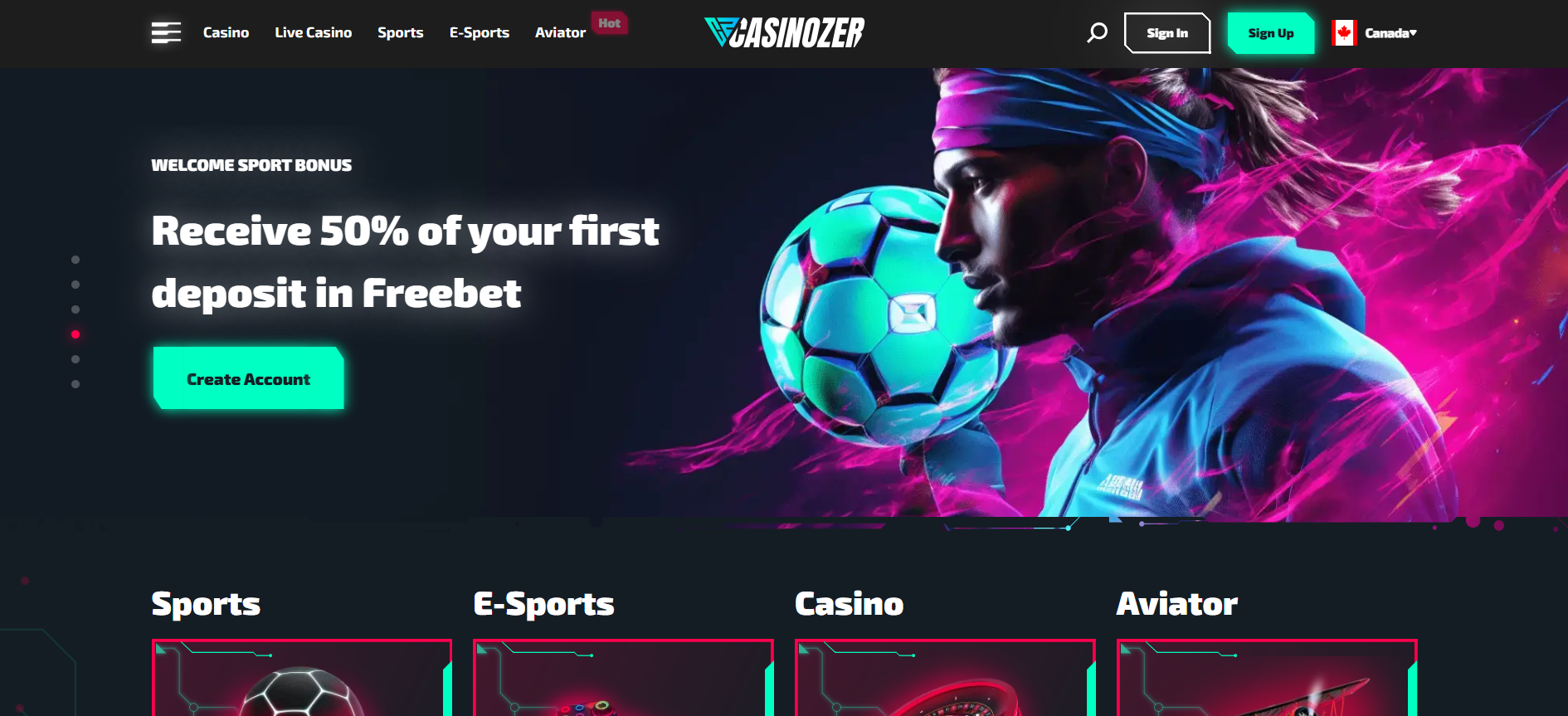 Admirez l'interface moderne de Casinozer proposant des jeux diversifiés et des paris.